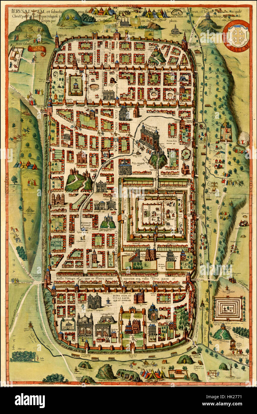 Hogenberg 13 X 11 Reprint 1623c Antique vintage historical map 1600s Jerusalem 