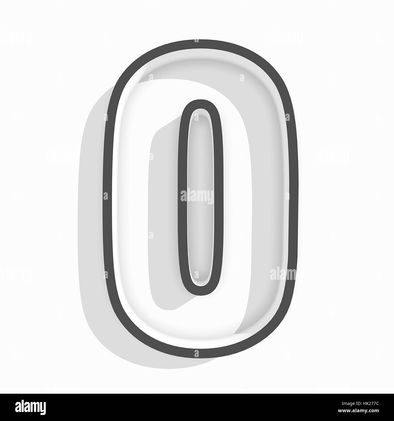 white isolated number 0 zero in white background with shadow Stock Photo