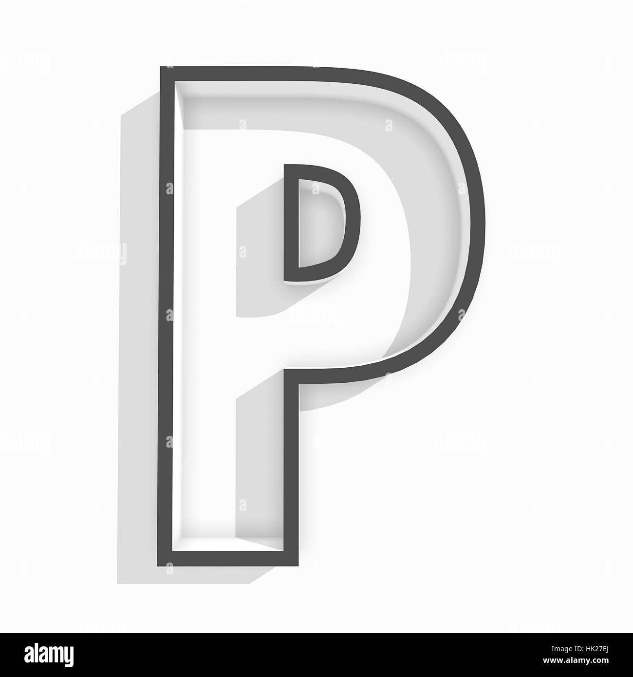white isolated letter P in white background with shadow Stock ...