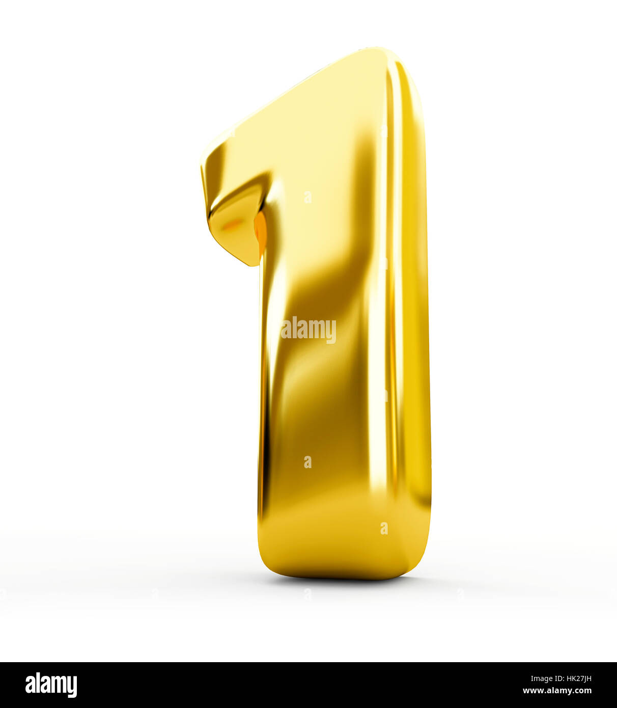 3D Gold Number One , 1 Isolated Over White Background With
