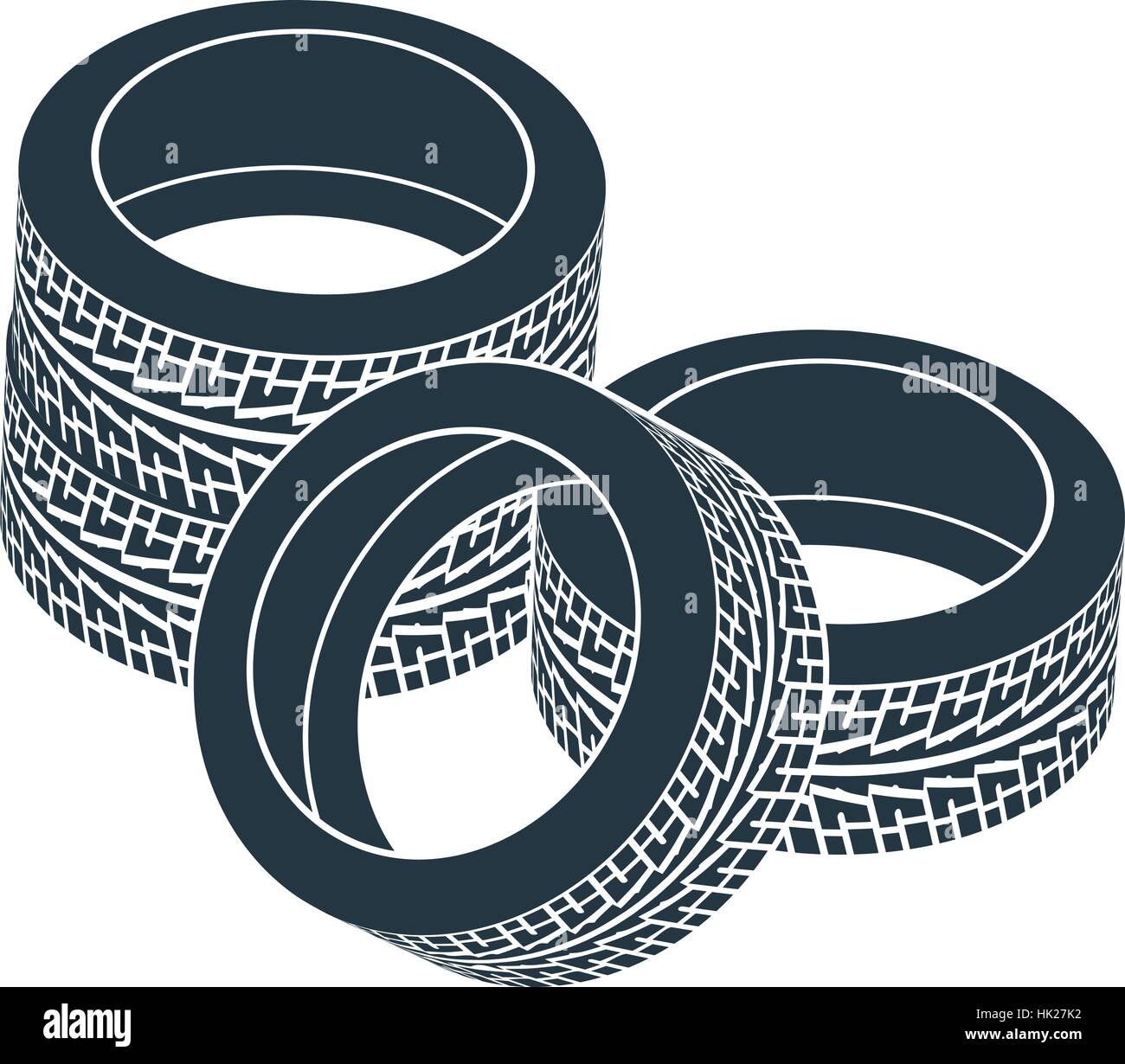Two wheels with tires and wheels. Vector illustration Stock Vector