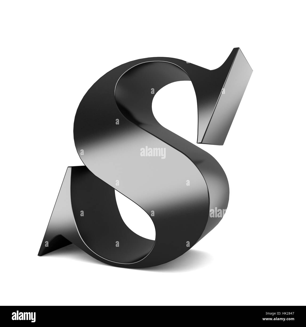 3d black metal letter S isolated white background Stock Photo