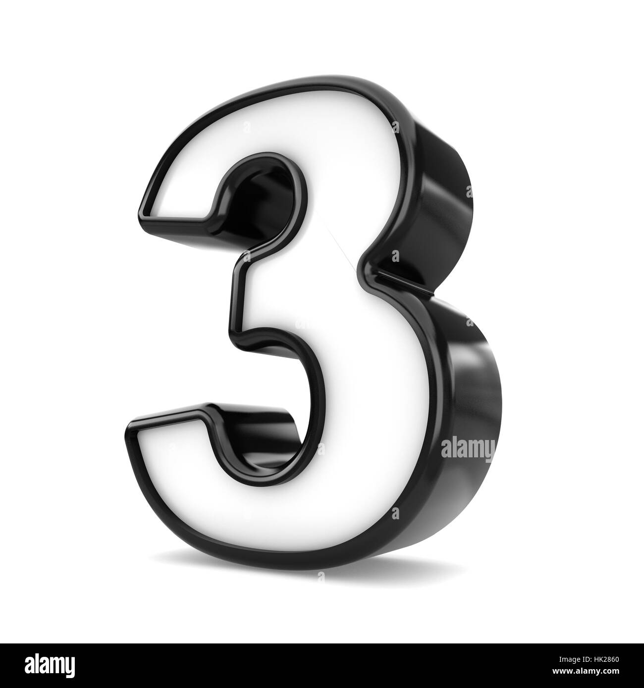 3d black plastic number 3 three isolated white background Stock Photo