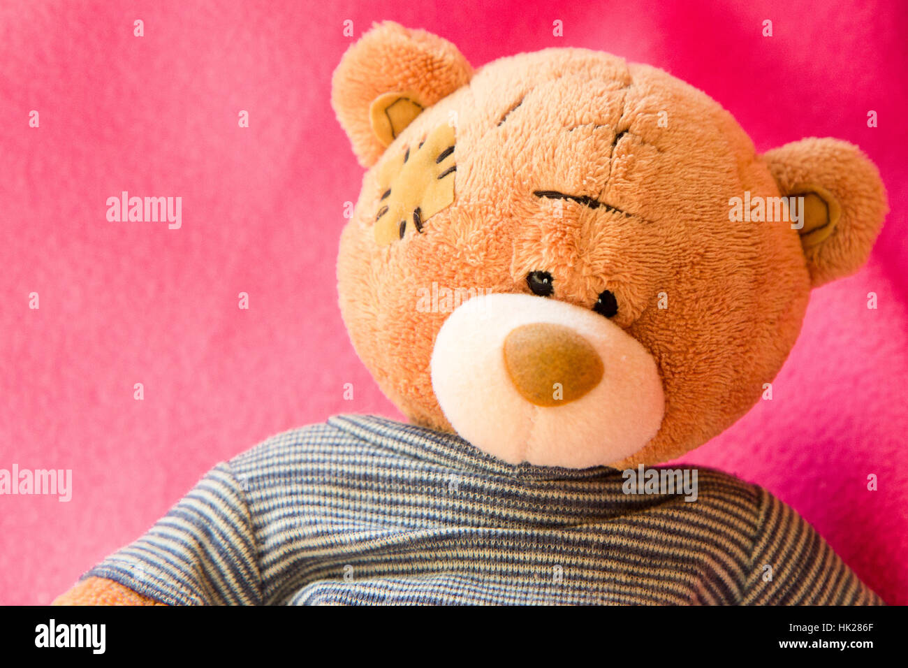 A cute 'me to you' teddy bear on a pink background. Stock Photo