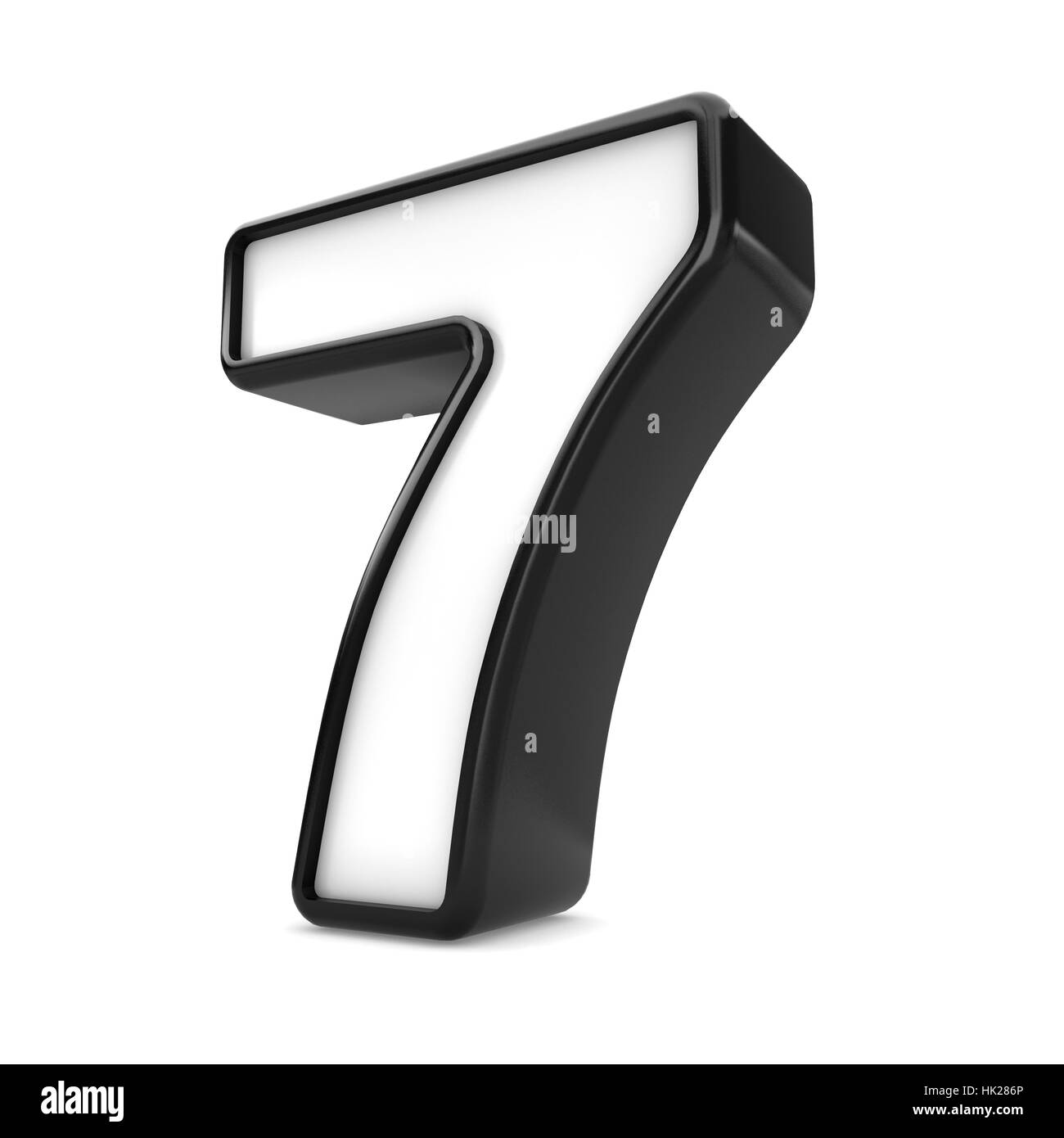 3d black plastic number 7 seven isolated white background Stock Photo