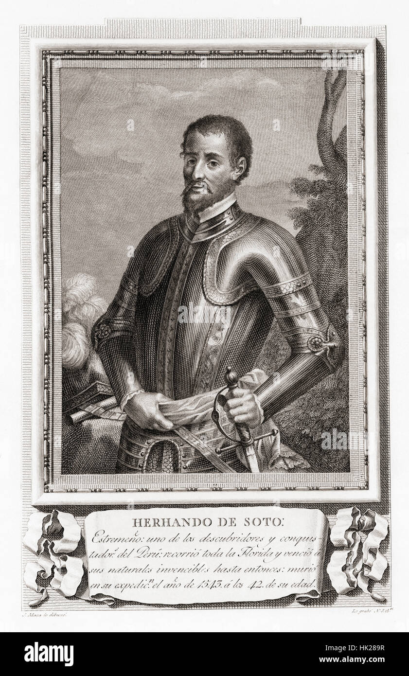 Hernando de Soto, c. 1495 – 1542.  Spanish explorer and conquistador.  After an etching in Retratos de Los Españoles Ilustres, published Madrid, 1791 Stock Photo