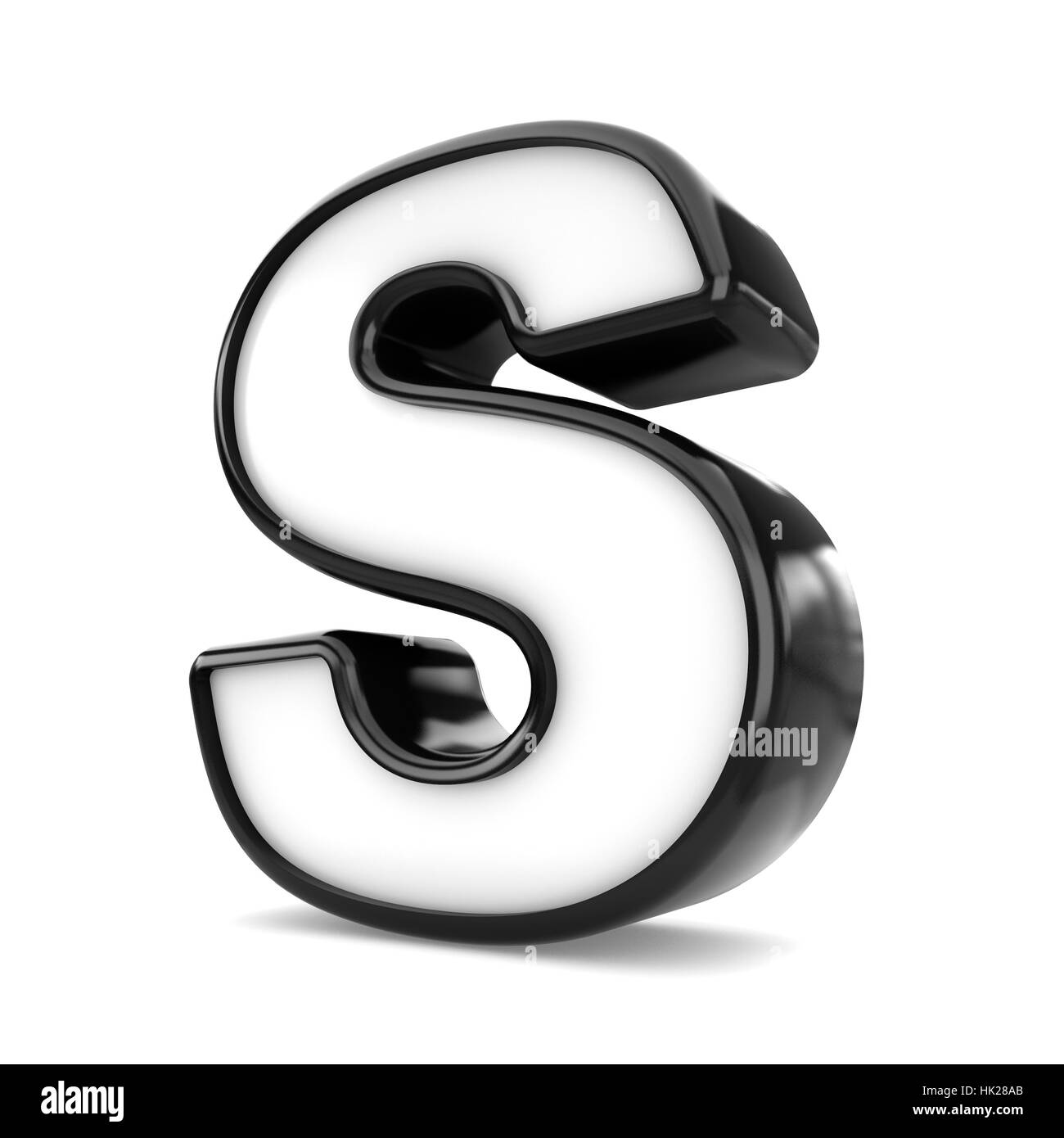 3d black plastic letter S isolated white background. Stock Photo