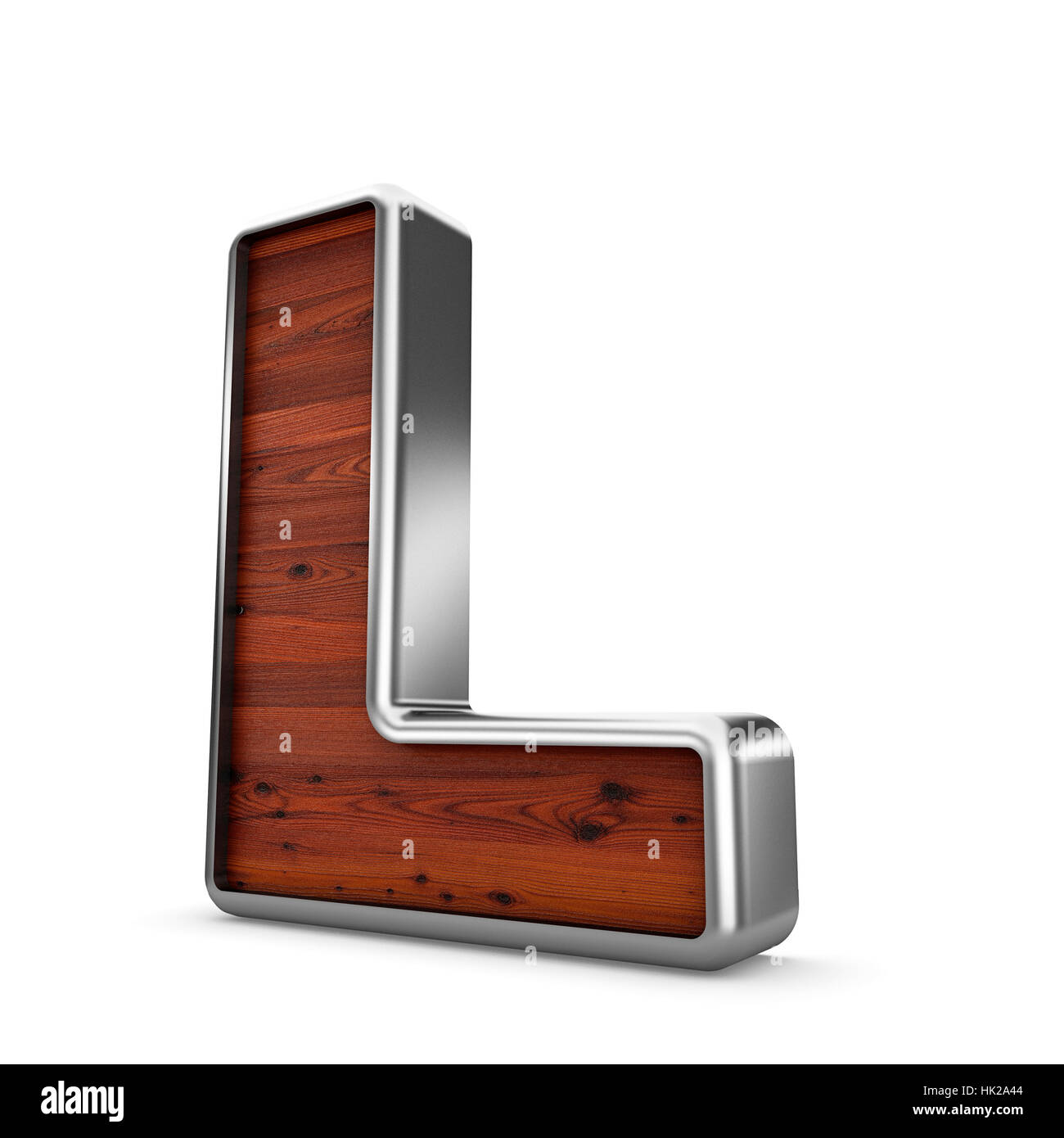 3d wood and metal material L letter isolated white background Stock ...
