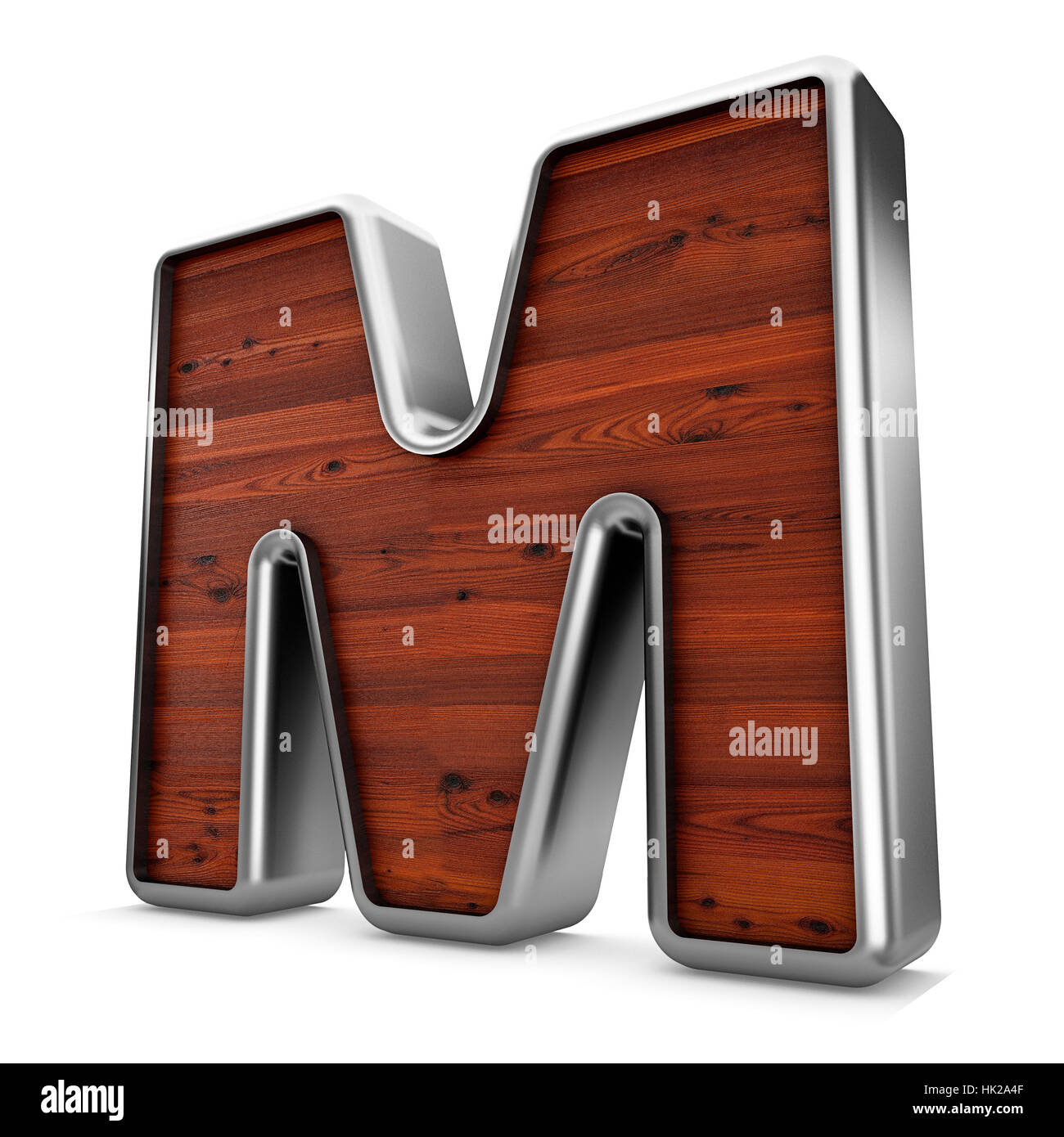 3d wood and metal material M letter isolated white background Stock ...