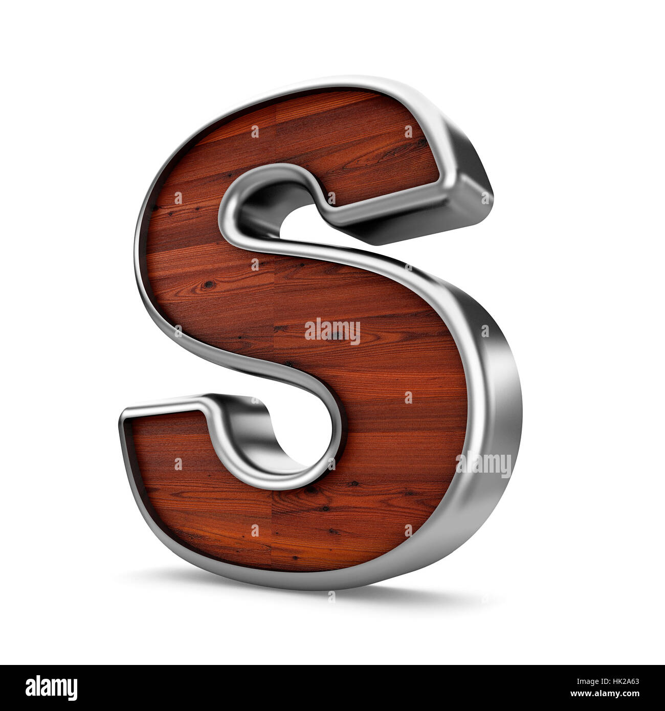 3d wood and metal material S letter isolated white background. Stock Photo