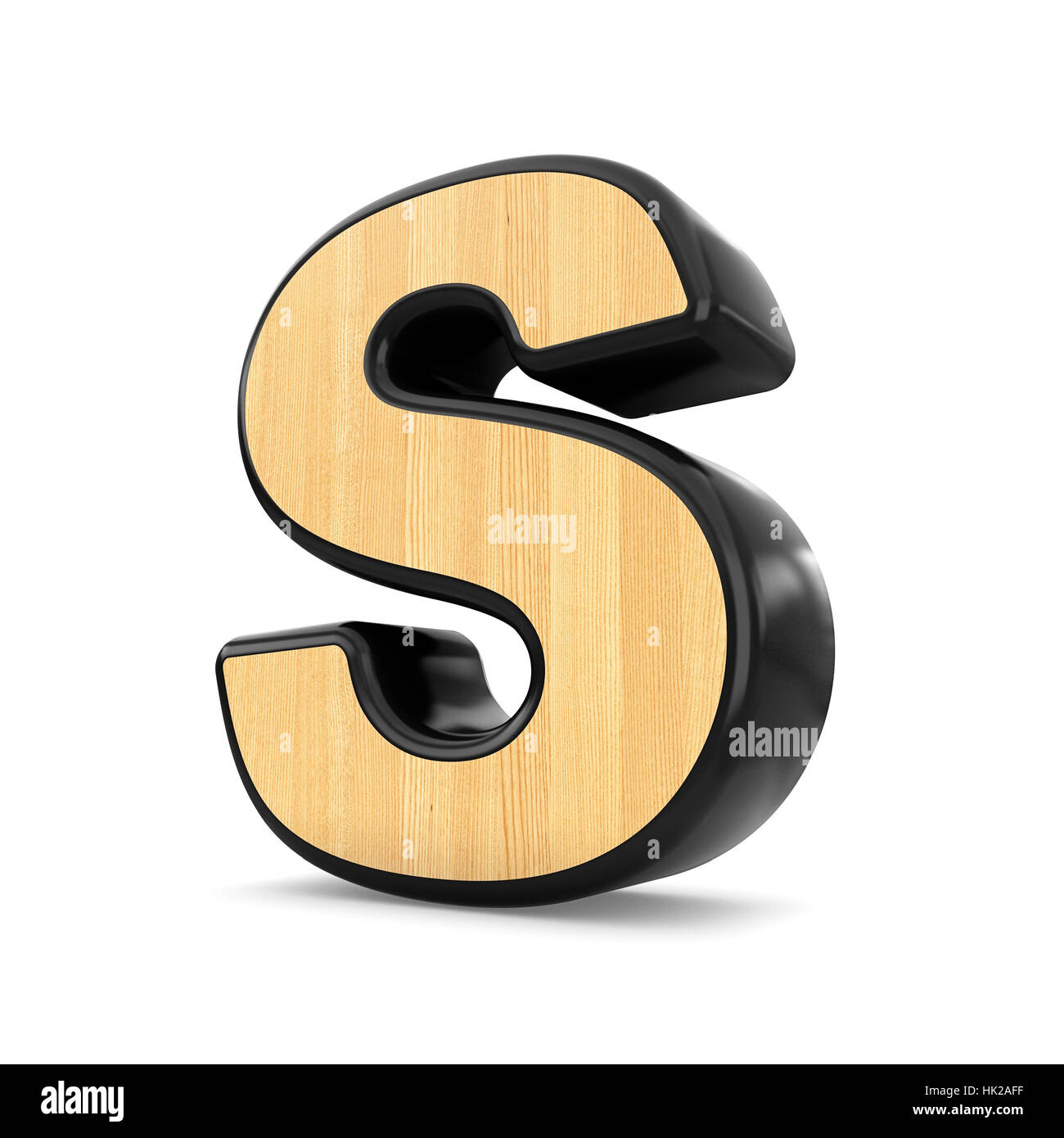 3d wood and black plastic material S letter isolated white background. Stock Photo