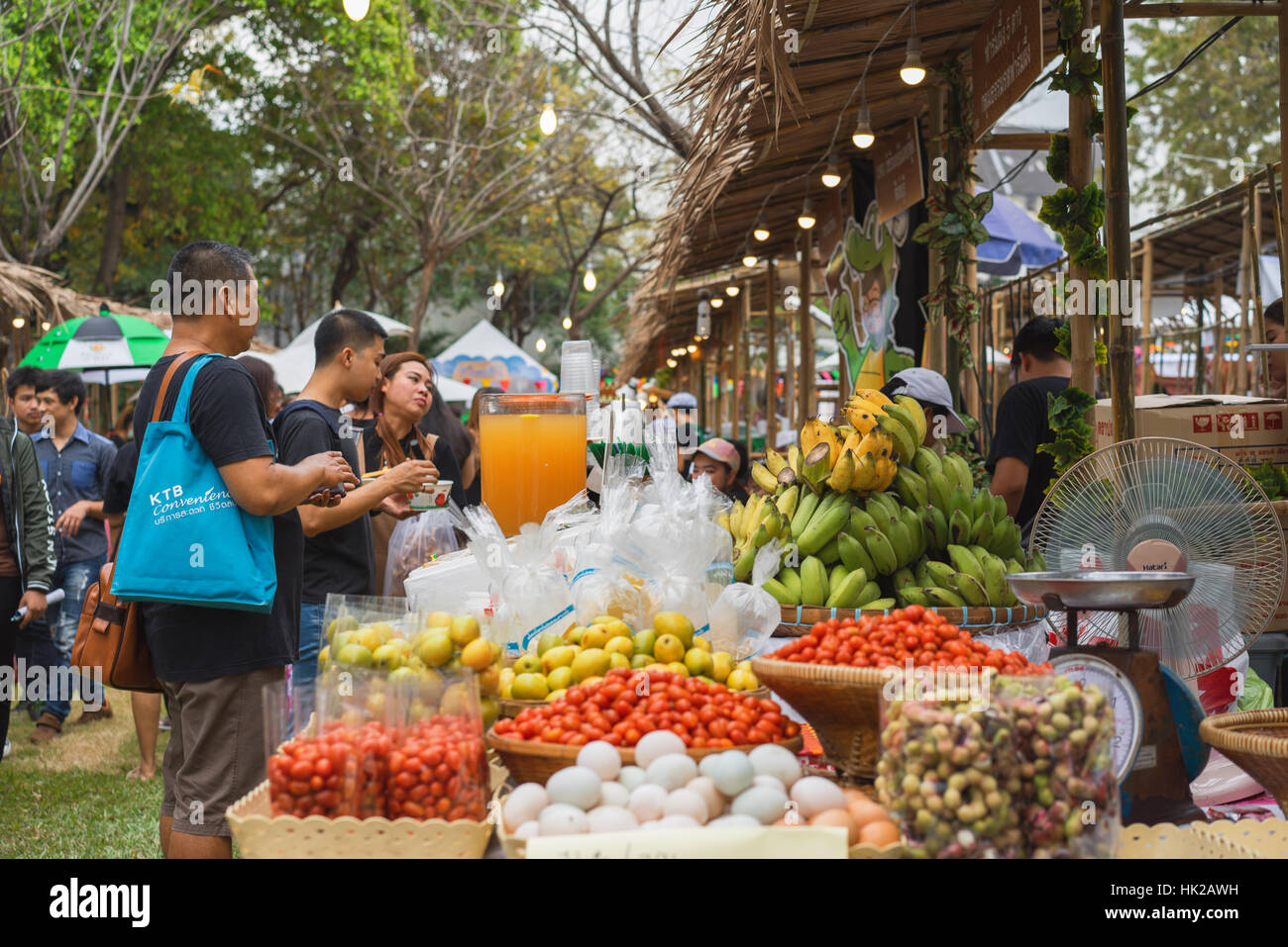 Asia Steet Food Market, People buy Fruit, Food and Drink Stock Photo