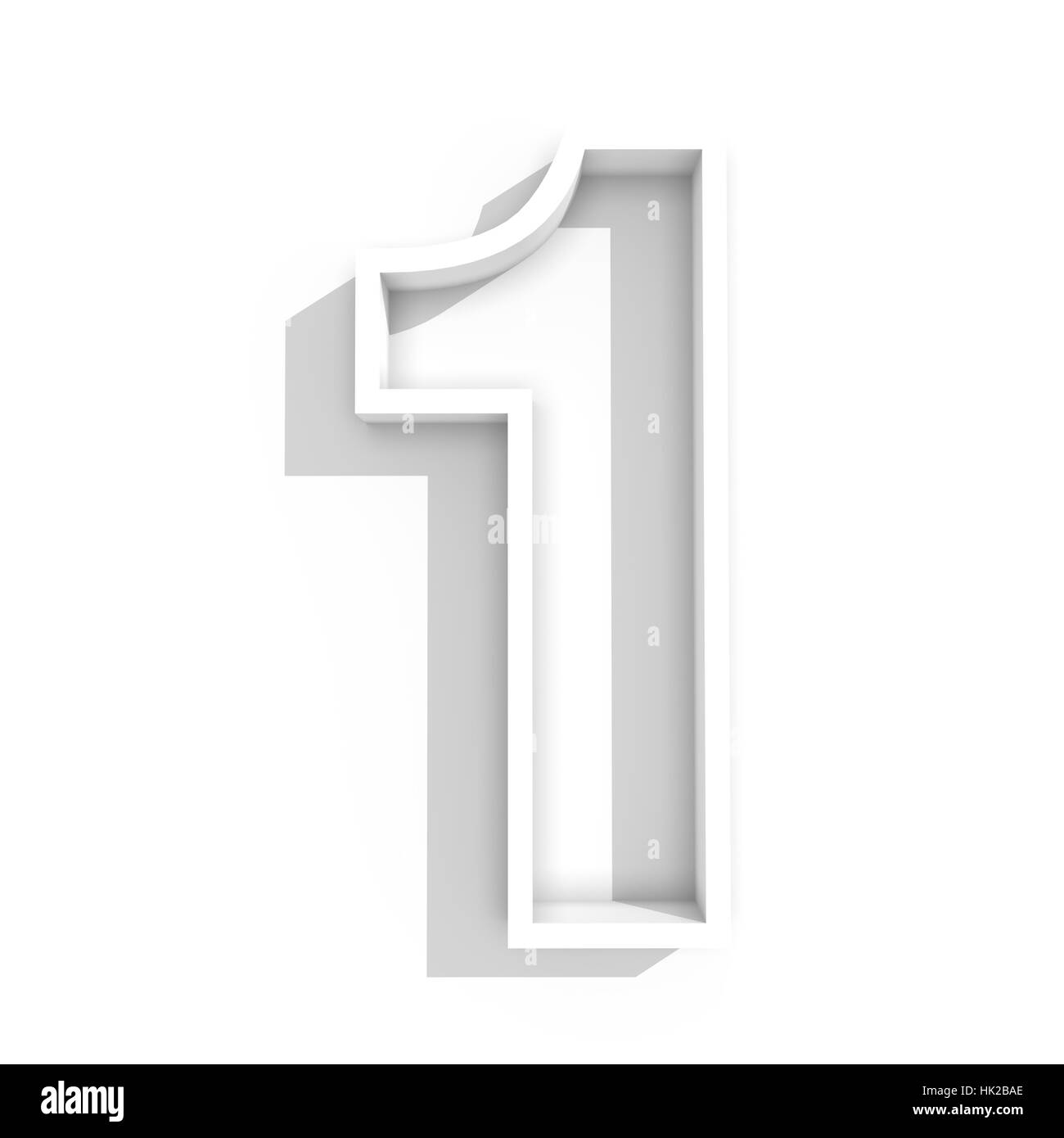 3d white isolated number 1 one in white background with shadow Stock Photo