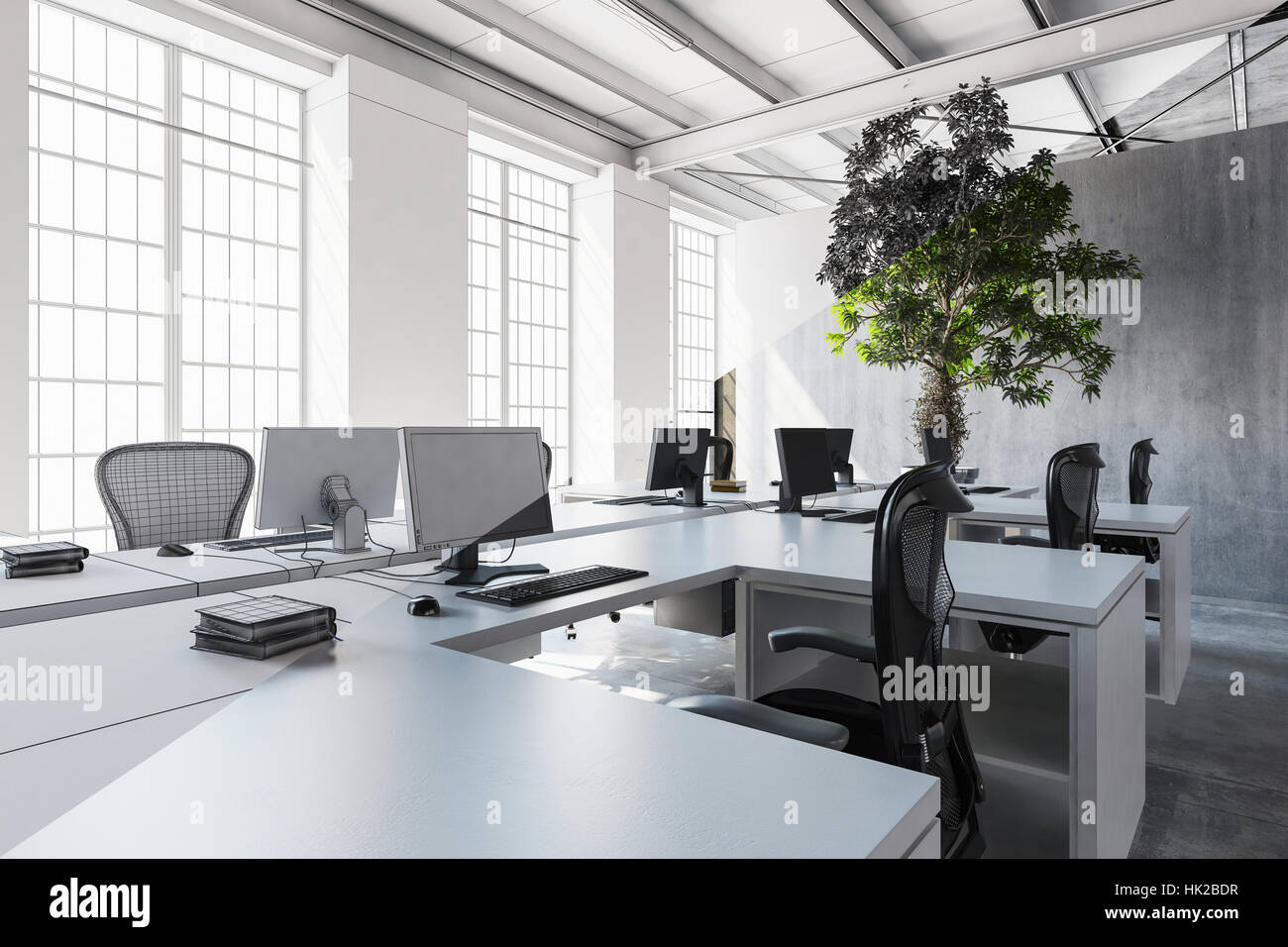 Well Lit Office In White And Grey Tones With Several Workplaces And Stock Photo Alamy