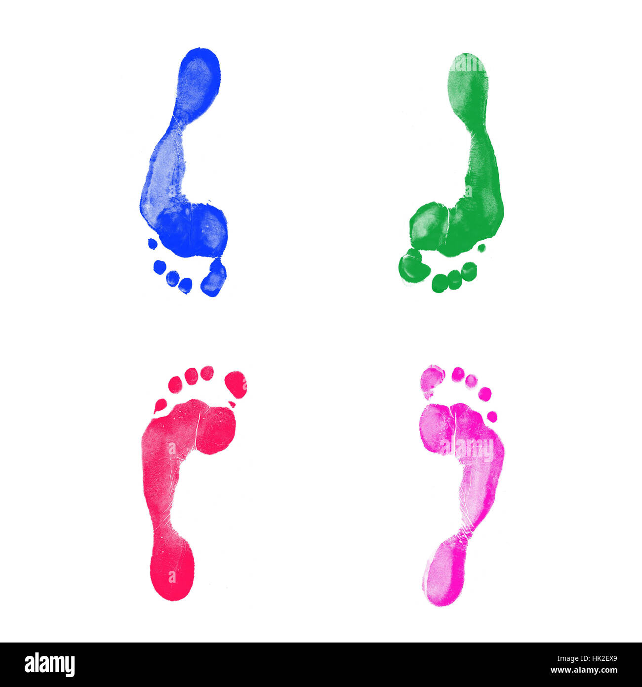 Footprints of different colors on a white background in different ...
