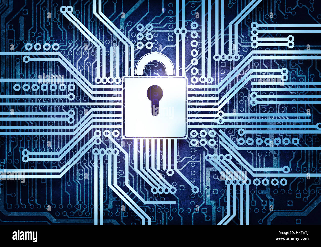 Conceptual digital image of lock on circuit background Stock Photo - Alamy