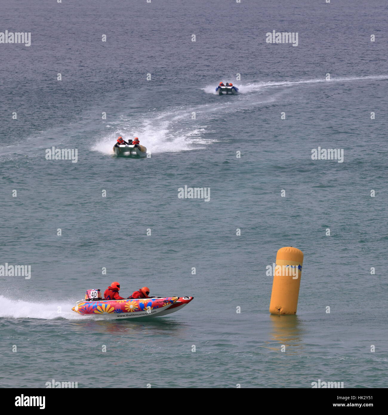 Launch Rib Cornwall Zapcat offshore RIB circuit racing at Fistral Beach Newquay Cornwall UK ...