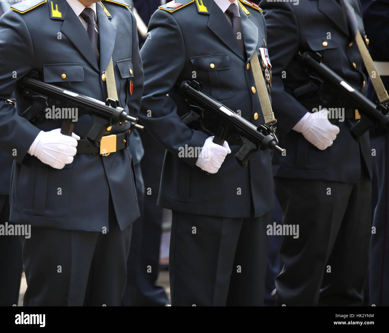officers of the financial italian police called Guardia di Finanza with  parade uniform and machine guns during the celebration of June 2, the  Italian Stock Photo - Alamy
