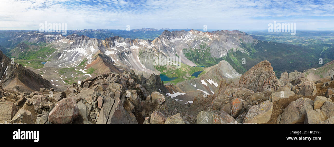 panorama from the San Juan Mountains summit of Mount Sneffels Stock Photo