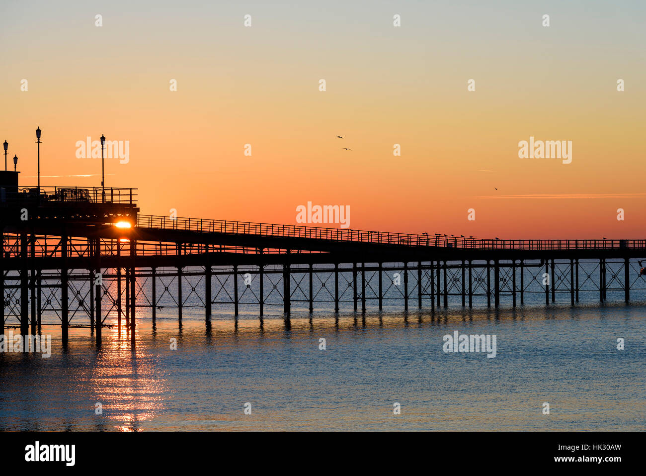 Sunrise over Southend on sea pier. Stock Photo