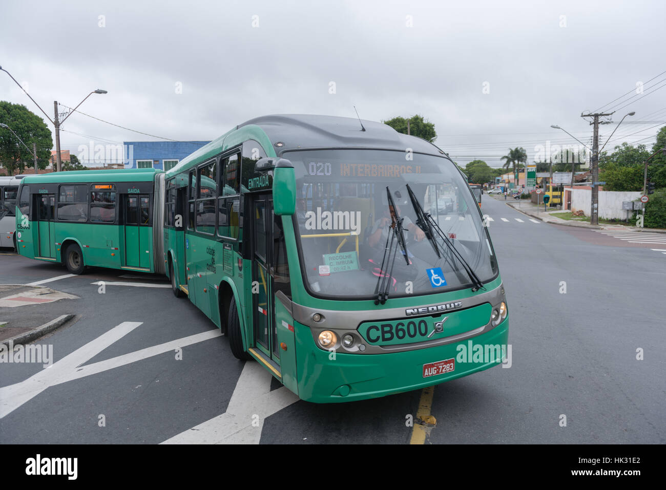 Public transport in Curitiba,  an articulated bus, Curitiba, state of Paraná, Brazil, Latin America Stock Photo