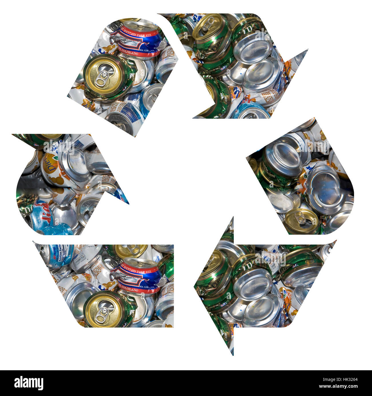recycle symbol of crushed soda cans Stock Photo