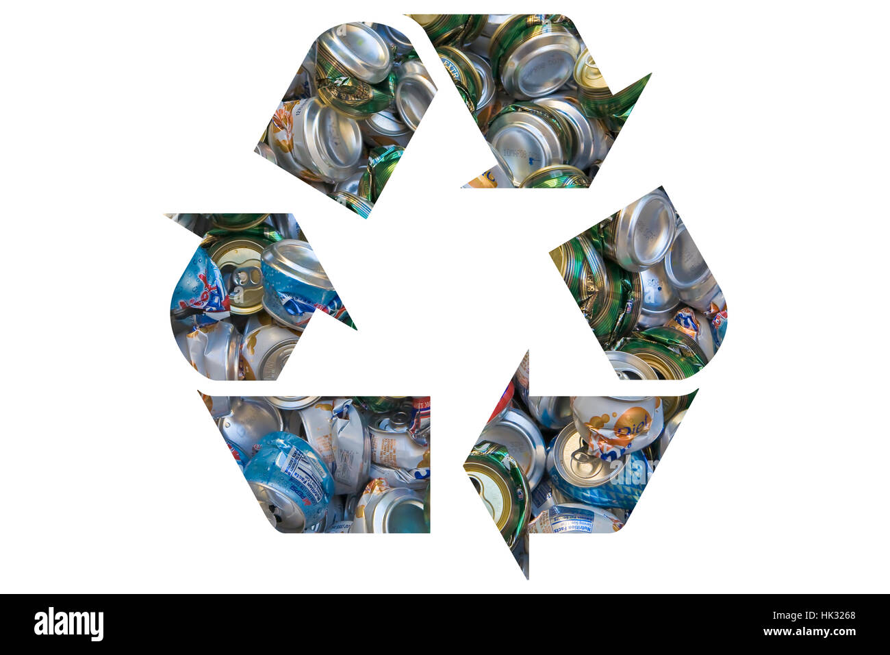 recycle symbol of crushed soda cans Stock Photo