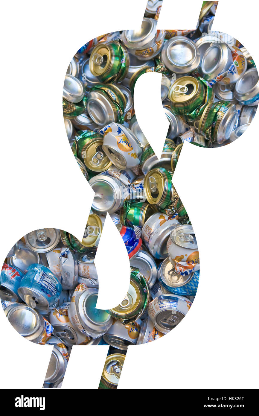 us dollar made of crushed recycled cans Stock Photo