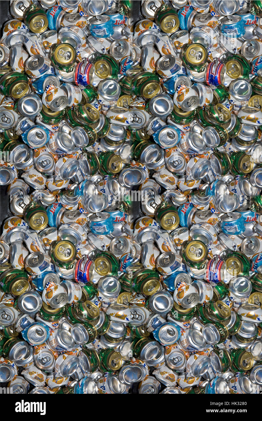 pile of crushed soda cans for recycling Stock Photo