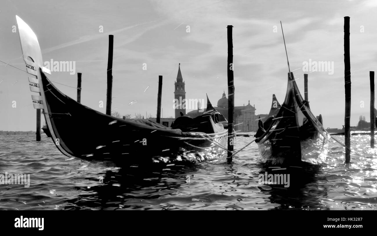 Gondola in Venice From The Piazzetta San Marco With The Church Of San Maggiore in the Background Stock Photo