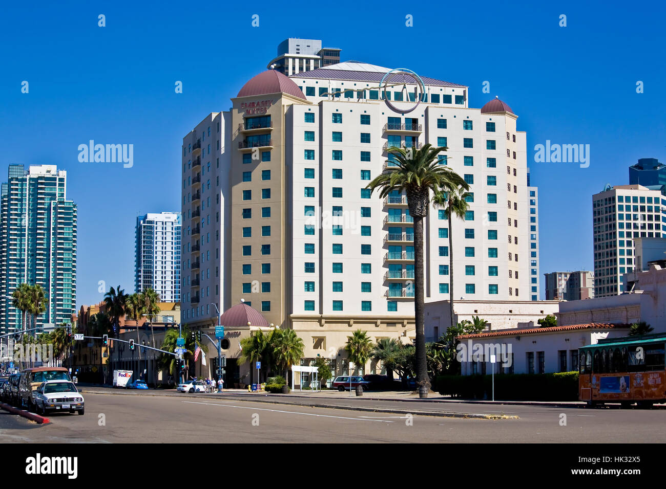 The Embassy Suites hotel, a block from the downtown San Diego waterfront on San Diego Bay, CA. Stock Photo