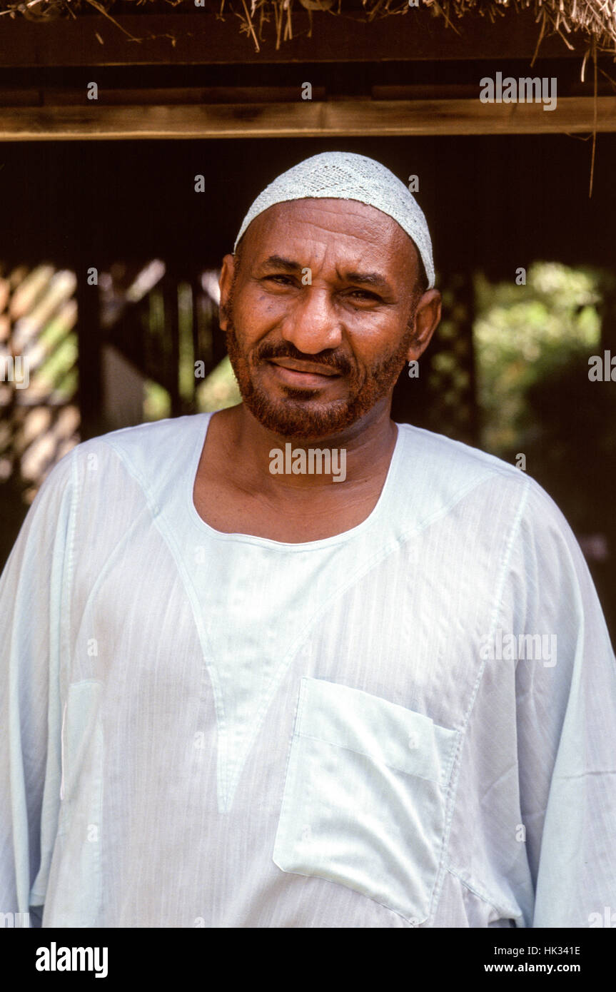 Sadiq Al Mahdi, Sudanese political and religious figure, in the garden of his home in omdurman, 1990s. Stock Photo
