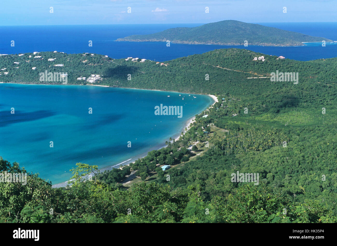 View of Megan's Bay and neighboring islands, St. Thomas, U.S. Virgin Islands, Caribbean Stock Photo