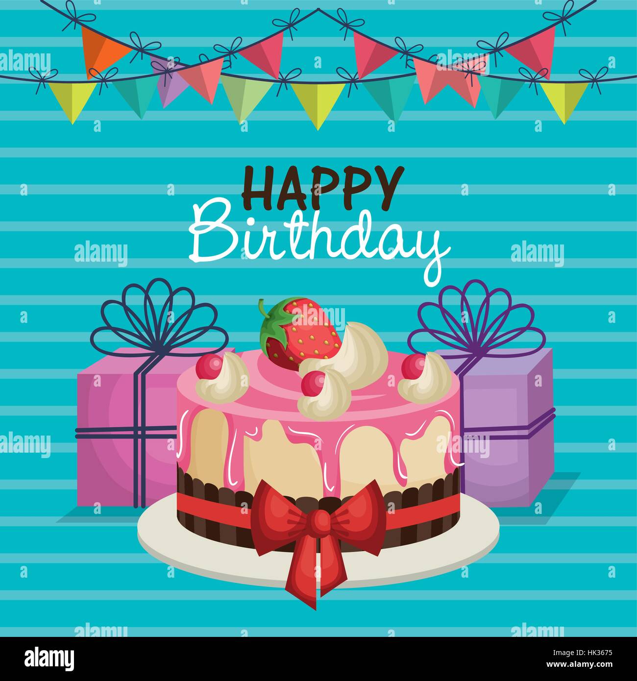 happy birthday invitation with sweet cake vector illustration design ...