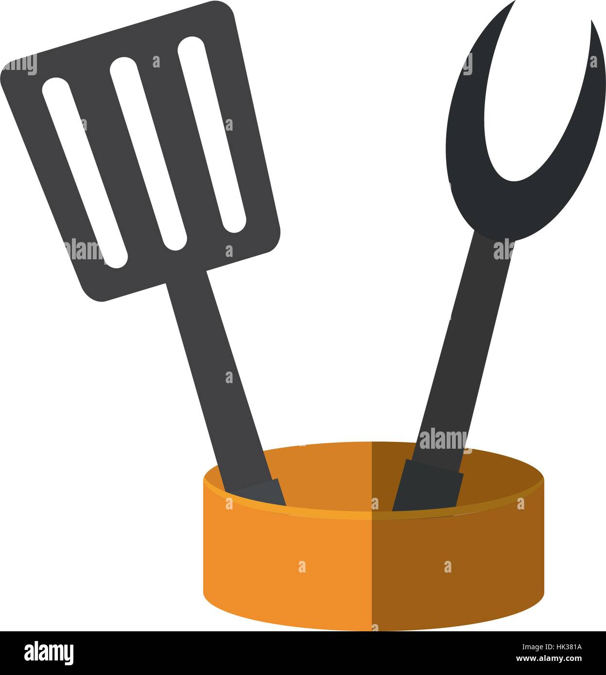 spatula and fork grill container utensil kitchen vector illustration