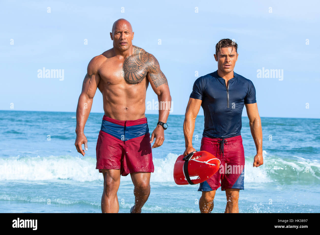 RELEASE DATE: May 19, 2017 TITLE: Baywatch STUDIO: Paramount Pictures DIRECTOR: Seth Gordon PLOT: Two unlikely prospective lifeguards vie for jobs alongside the buff bodies who patrol a beach in California STARRING: Zac Efron as Matt Brody, Dwayne Johnson as Mitch (Credit: © Paramount Pictures/Entertainment Pictures) Stock Photo