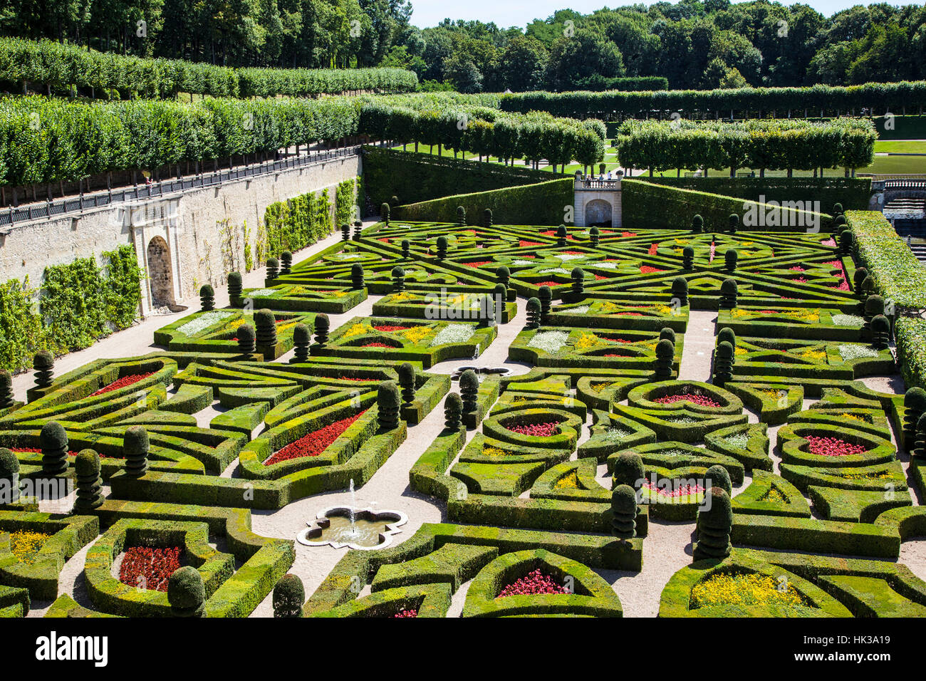 Traditional French garden in Chateau de Villandry. Chateau de Villandry (castle-palace) - world known for its amazing gardens. Stock Photo
