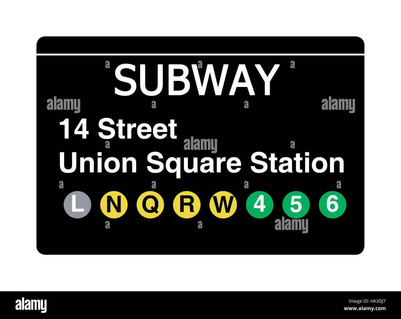14 Street Union Square Station subway sign isolated on white, New York city, U.S.A. Stock Photo