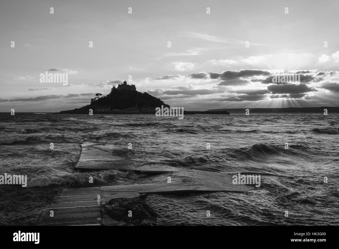 St.Michaels Mount atmospheric black and white Stock Photo Alamy