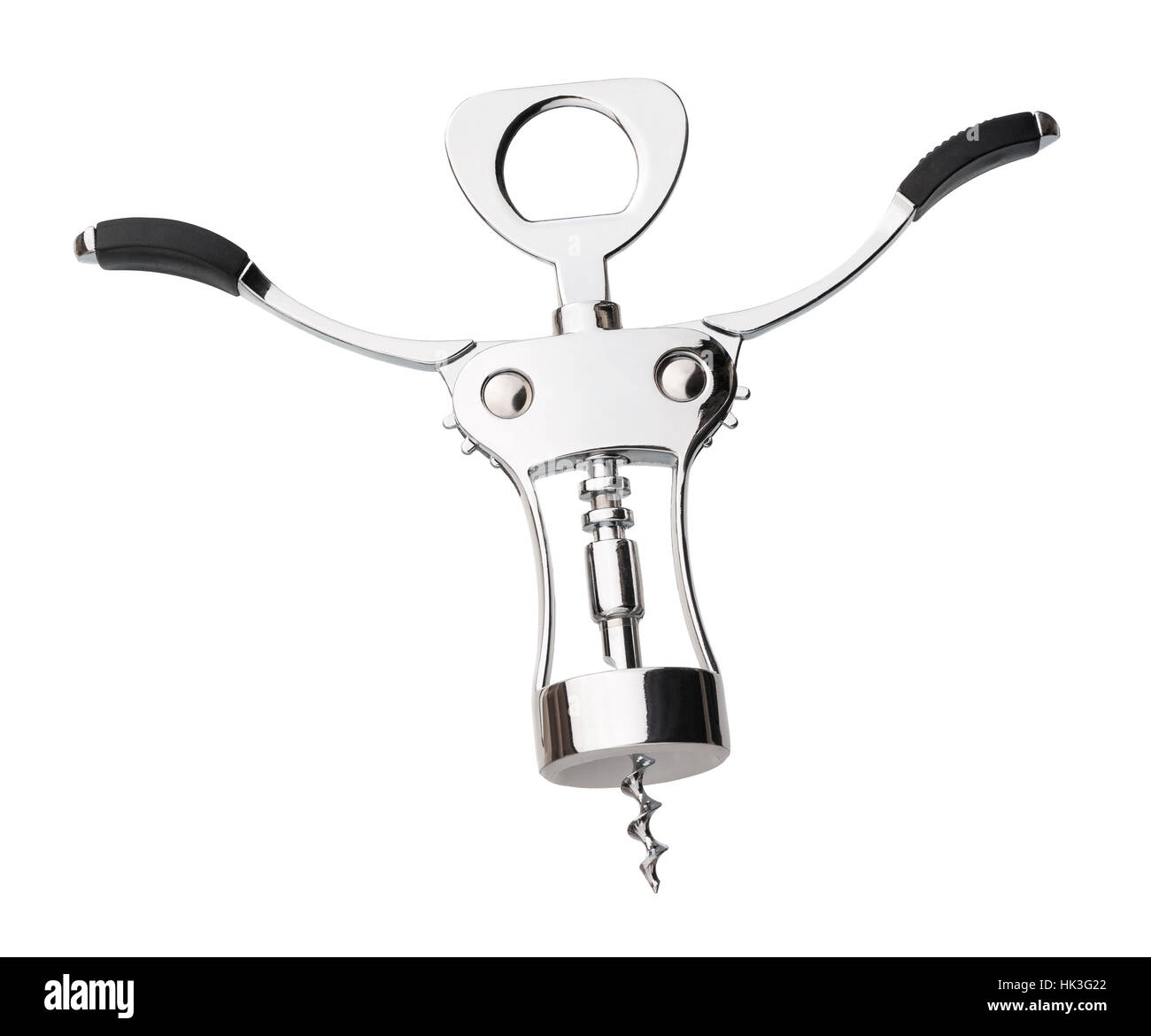 Glossy Metal Wing Corkscrew for Wine Isolated on White Background. Wine