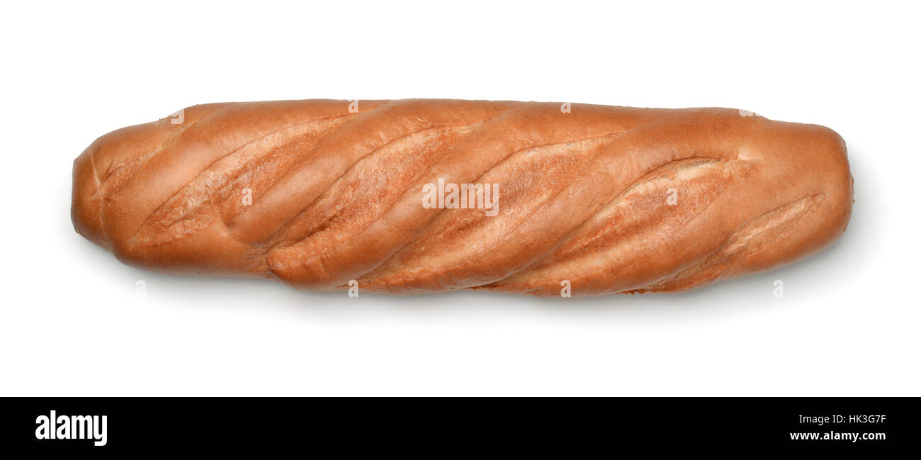Top view of fresh bread loaf isolated on white Stock Photo