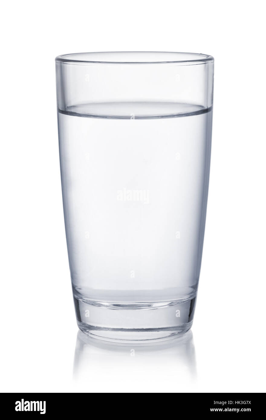 Front view of water glass isolated on white Stock Photo