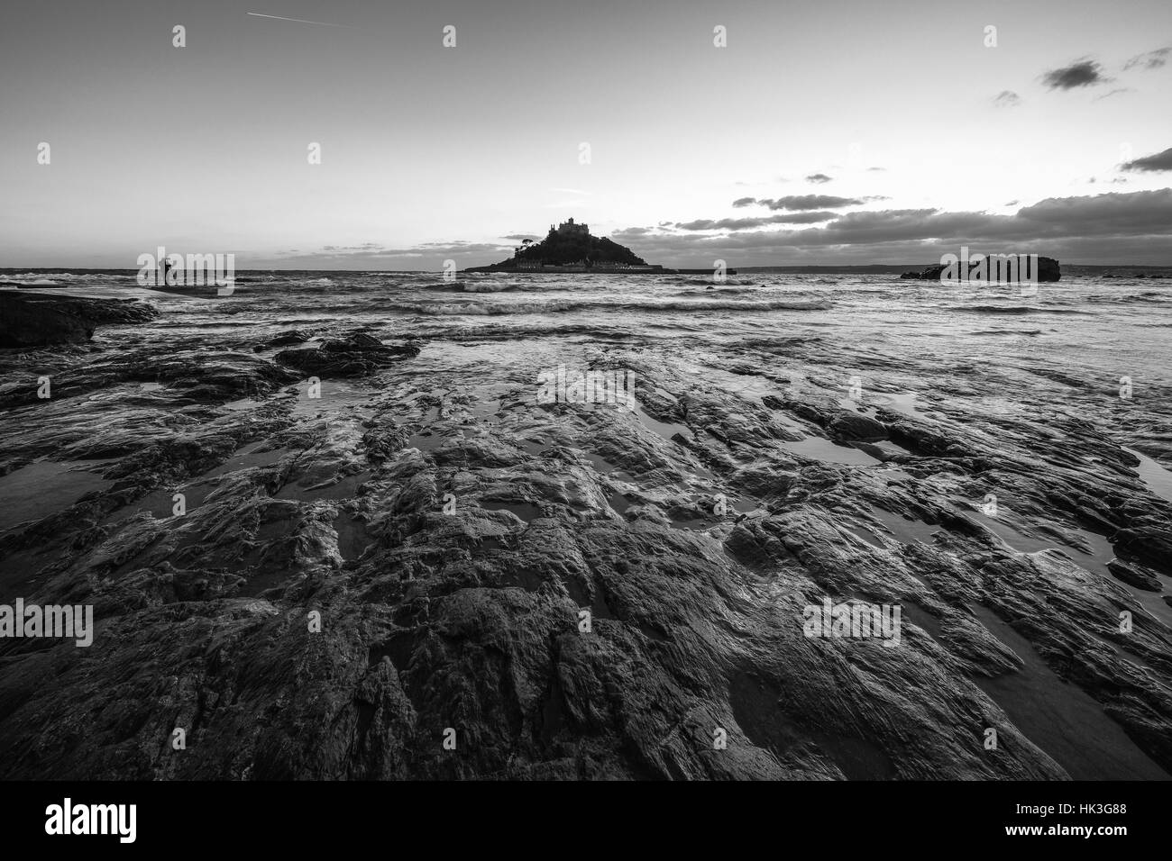 St.Michaels Mount atmospheric black and white Stock Photo - Alamy