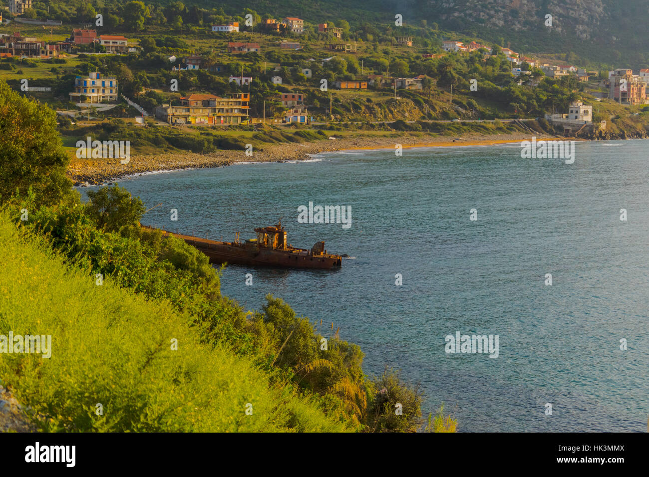 wreck on shore , north africa , algeria Stock Photo