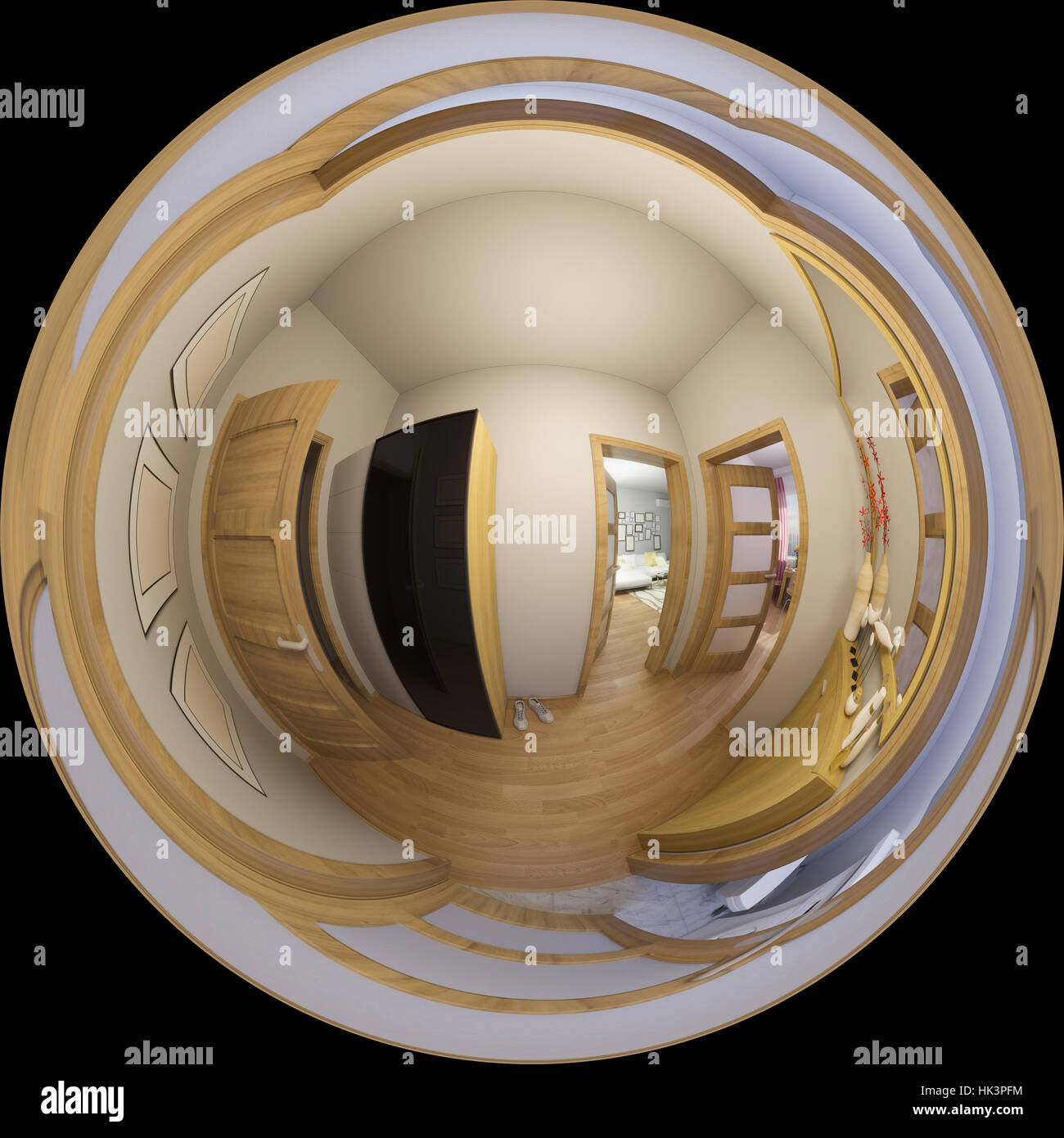 3d illustration 360 degrees panorama of hall interior design Stock ...