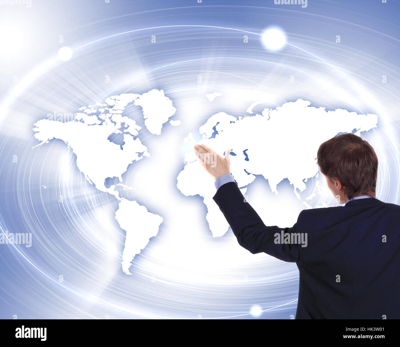 Modern Business World, A businessman navigating virtual world map Stock ...