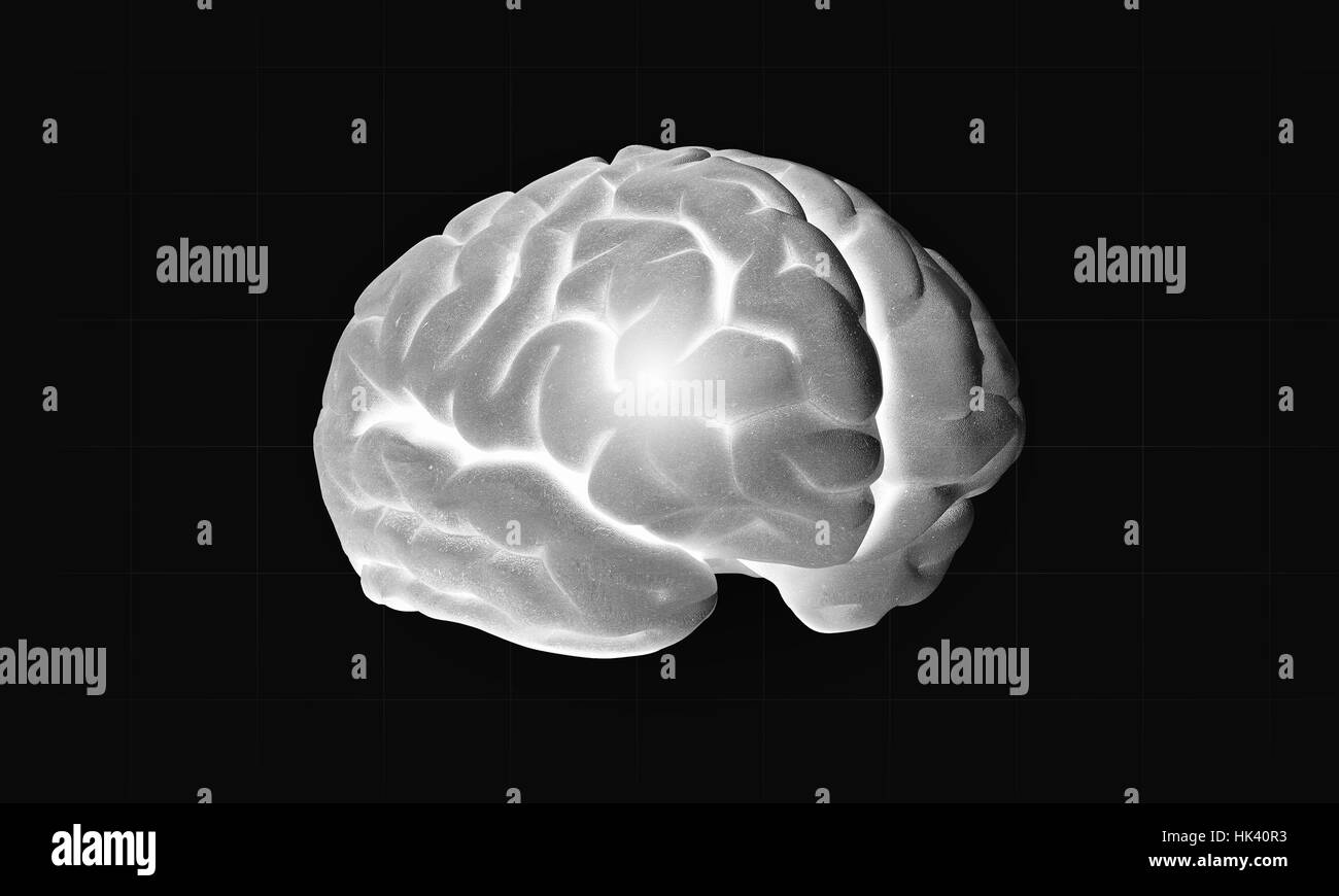 Science image with human brain on dark background Stock Photo - Alamy