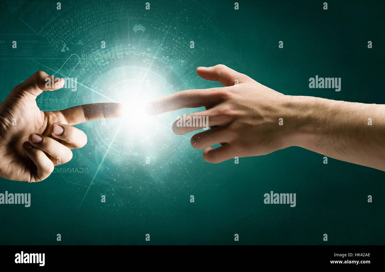 Close up of human hands reaching each other with fingers Stock Photo ...