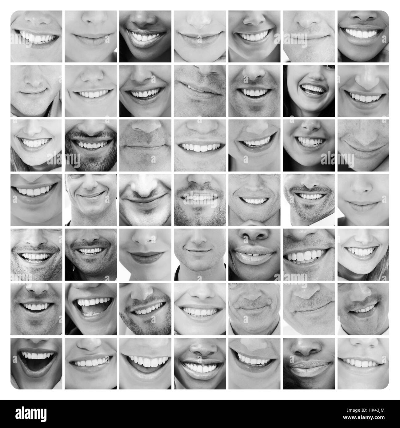 Collage of bright smiles in black and white Stock Photo