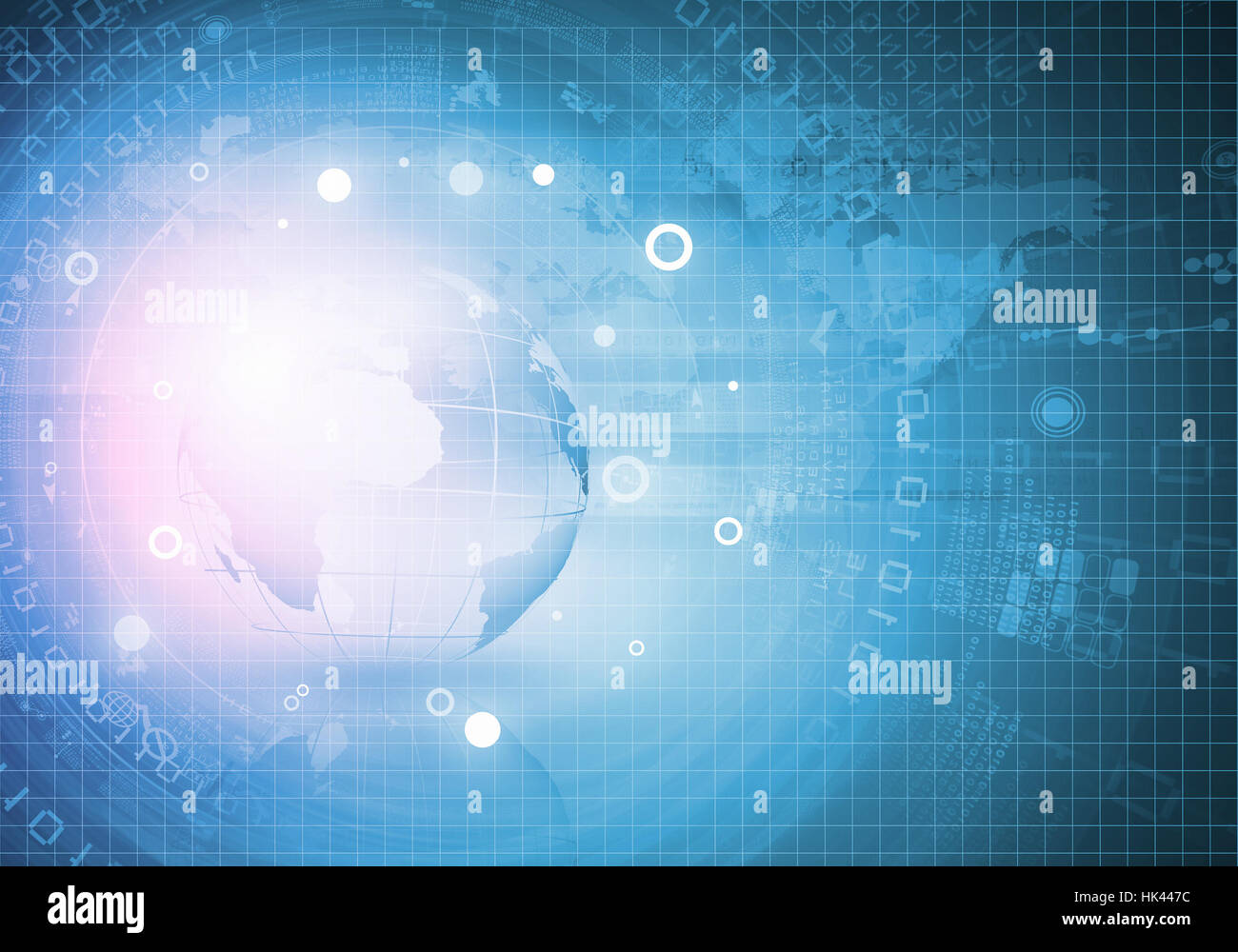 Blue digital background image with globe and map Stock Photo - Alamy